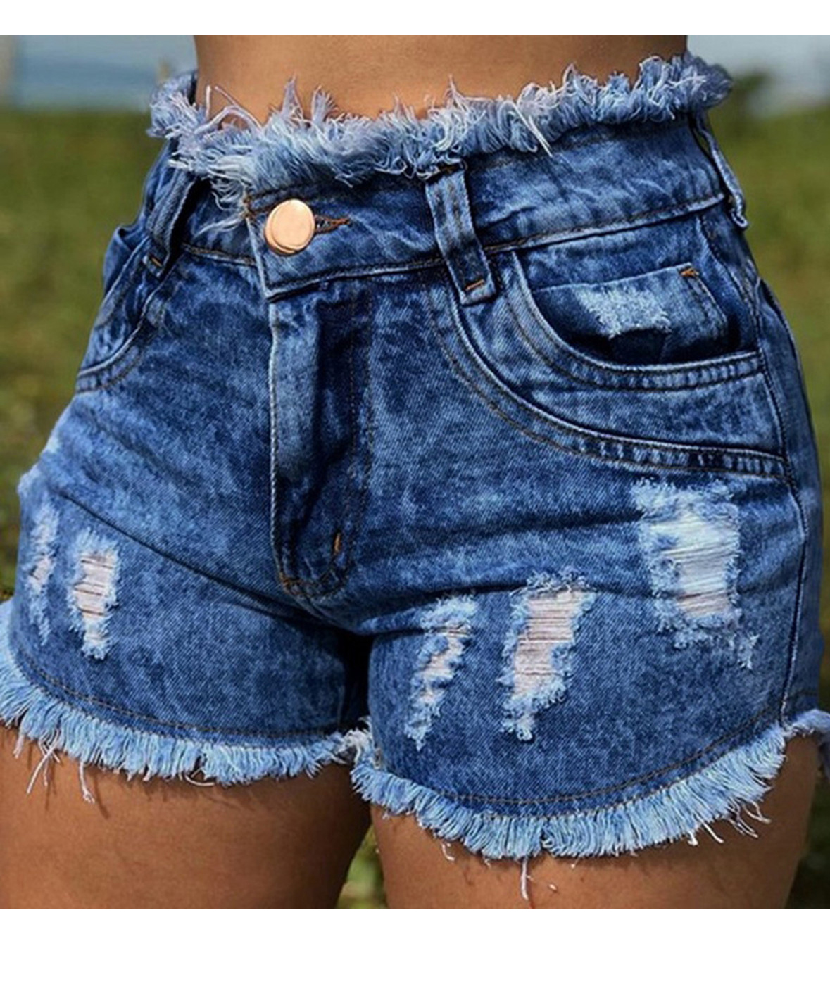 SZ60211-3 High Waist Broken Holes Chic Denim Shorts